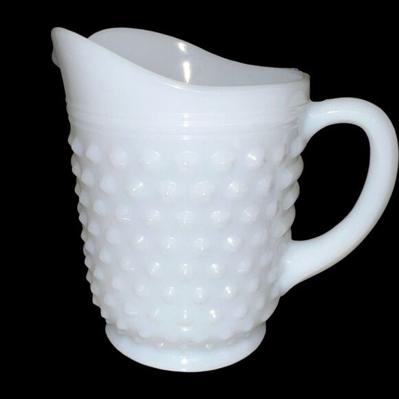 Vintage Anchor Hocking White Milk Glass Dot Dash Hobnail Pitcher 8” - Picture 1 of 6